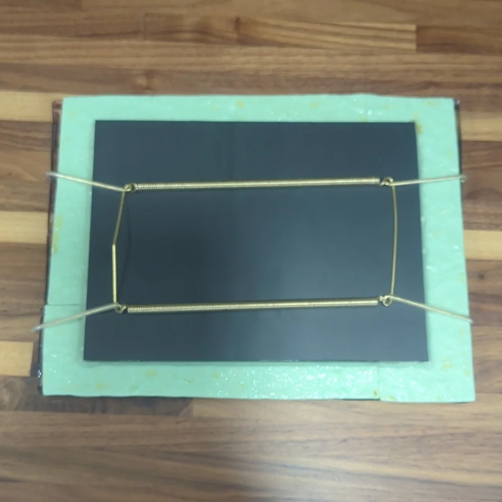 Artist made 8x10 fused glass mirror with hanger flowers green